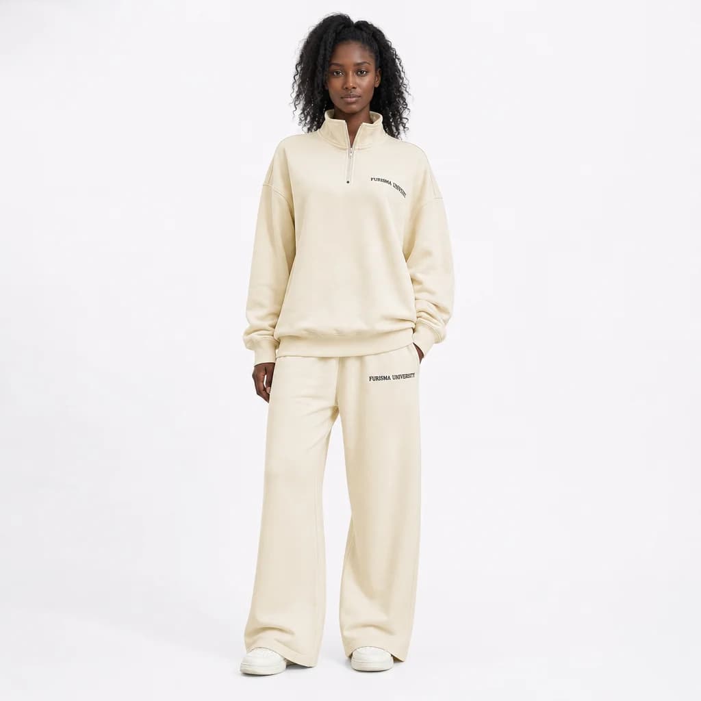 Women's Quarter Zip Set - Beige